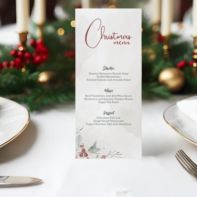 Merry Christmas Watercolor Winter Berry Non-Photo Menu (Creator Uploaded)
