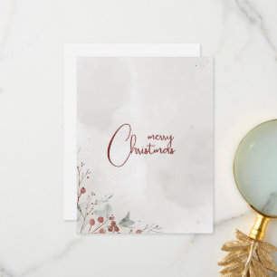 Merry Christmas Watercolor Winter Berry Non-Photo Thank You Card