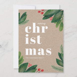 Merry Christmas. Watercolor winter botanical Holiday Card