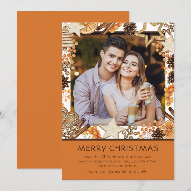 Merry Christmas Watercolor Winter Floral Photo (Front/Back)