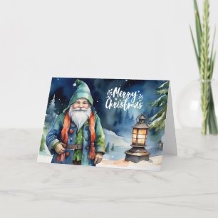 Merry Christmas Watercolor Winter Gnome Holiday Card
