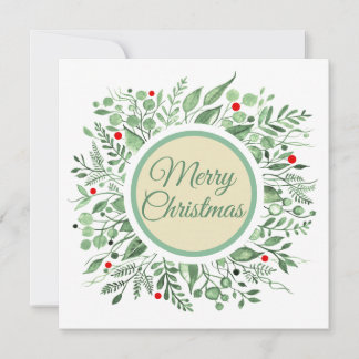 Merry Christmas Watercolor Wreath 2.0 Holiday Card