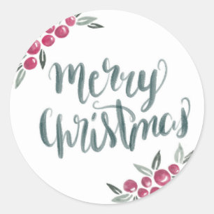 Merry Christmas Watercolor Wreath Classic Round Sticker