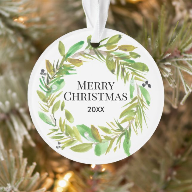 Merry Christmas Watercolor wreath Family Photo  Ornament (Tree)