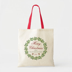 Merry Christmas Watercolor Wreath Family   Tote Bag