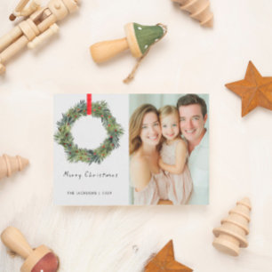 Merry Christmas Watercolor wreath Holiday Card