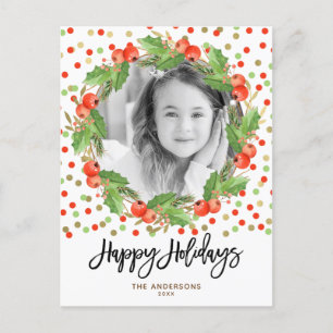 Merry Christmas Watercolor Wreath Holiday Photo