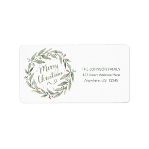 Merry Christmas Watercolor Wreath Label