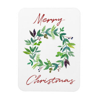 Merry Christmas Watercolor Wreath Magnet