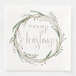Merry Christmas Watercolor Wreath Napkin