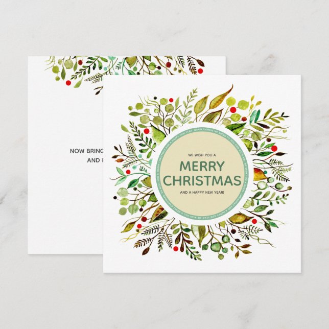 Merry Christmas Watercolor Wreath Vibrant Holiday Card (Front/Back)