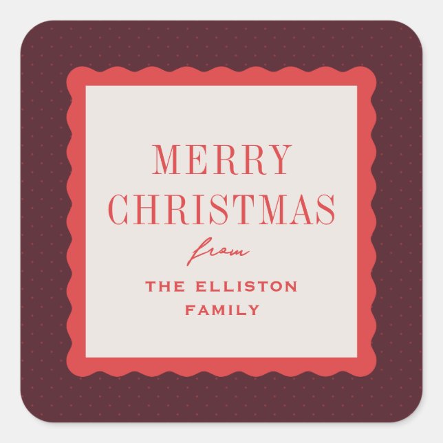 Merry Christmas wavy frame stylish gift Square Sticker (Front)