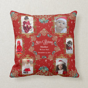 Merry Christmas We Love You Family Photo Collage Cushion