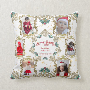 Merry Christmas We Love You Family Photo Collage Cushion