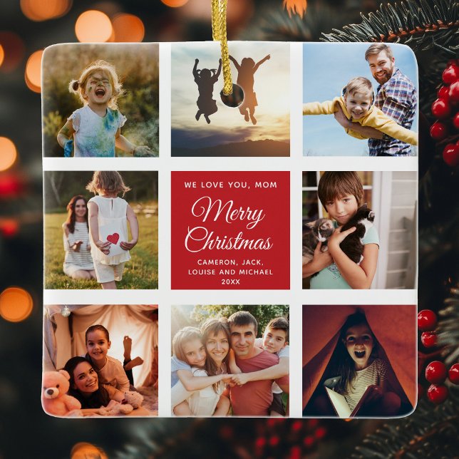 Merry Christmas WE LOVE YOU Mom Photo Collage Ceramic Ornament (Creator Uploaded)