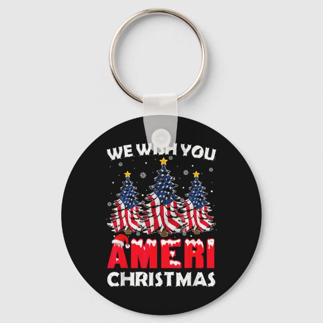 Merry Christmas We Wish You Ameri Xmas American Fl Key Ring (Front)