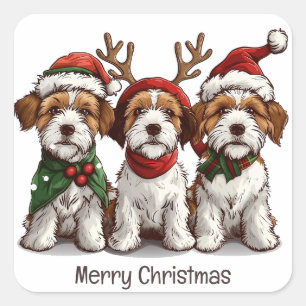 Merry Christmas Welsh Wire Fox Terrier Dogs Square Sticker