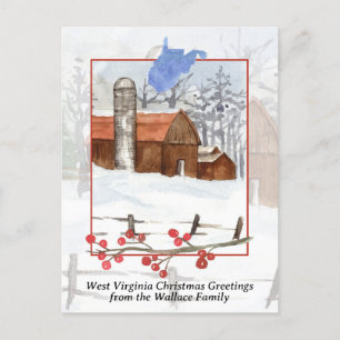Merry Christmas West Virginia Red Barn Personalise Holiday Postcard