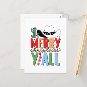 Merry Christmas Western cowboy hat Holiday Postcard