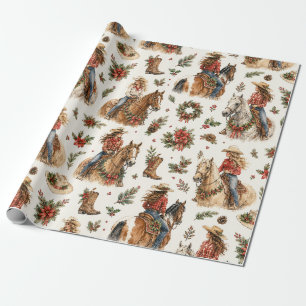 Merry Christmas Western Cowgirl On Horse Wrapping Paper