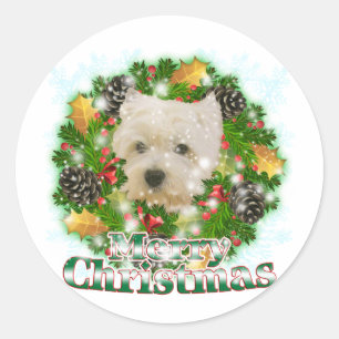 Merry Christmas Westie Classic Round Sticker