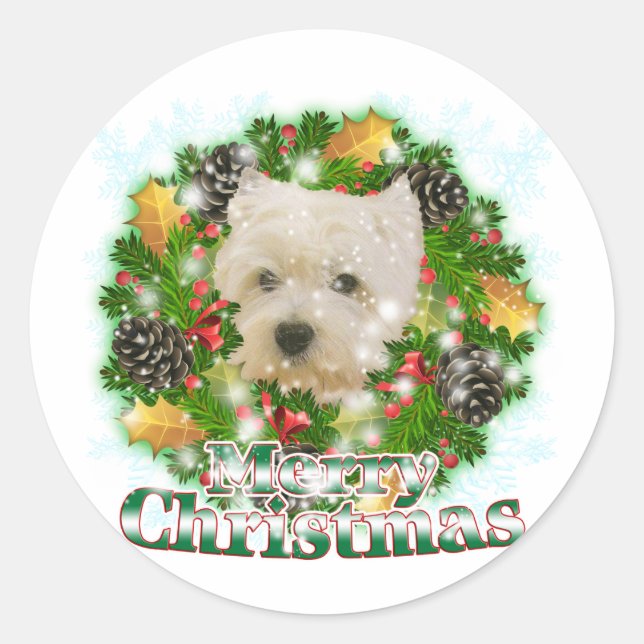 Merry Christmas Westie Classic Round Sticker (Front)