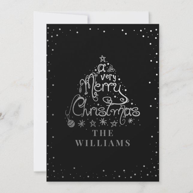 Merry Christmas Whimsical Artsy Silver Black  Invitation (Front)