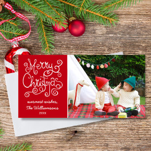 Merry Christmas Whimsical Calligraphy Swirl Photo Holiday Card