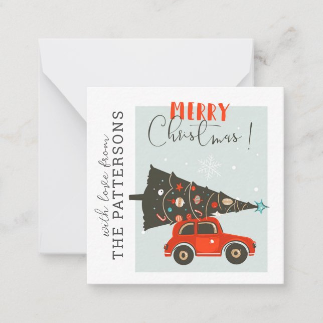 Merry Christmas Whimsical Car Tree Personalised Card (Front)