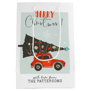 Merry Christmas Whimsical Car Tree Personalised Medium Gift Bag