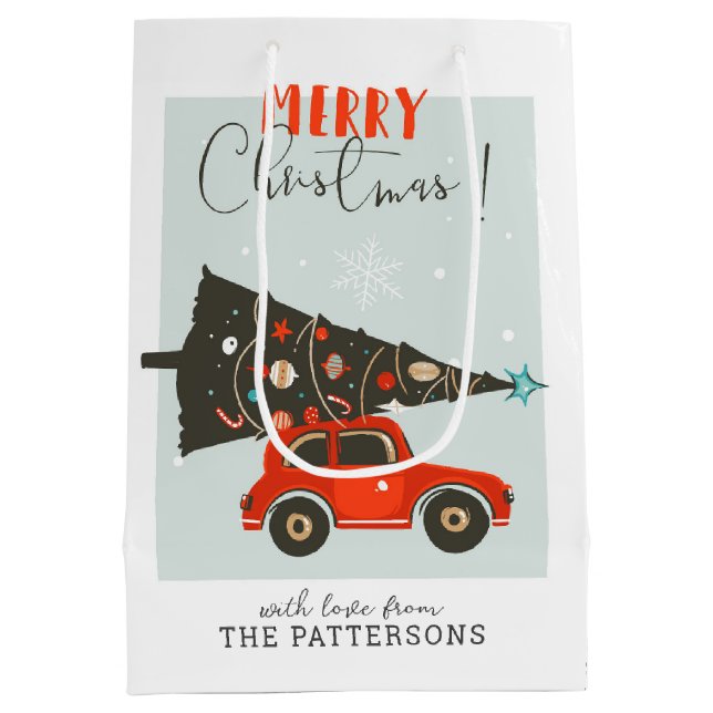 Merry Christmas Whimsical Car Tree Personalised Medium Gift Bag (Back)