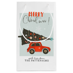 Merry Christmas Whimsical Car Tree Personalised Small Gift Bag