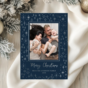 Merry Christmas Whimsical Festive Sparkling Stars Foil Holiday Card