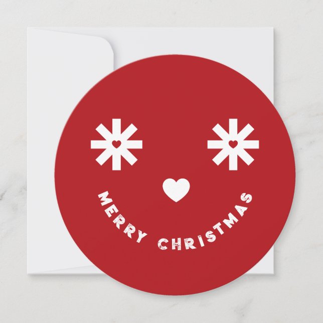 Merry Christmas Whimsical Funny Smiley Face Photo Holiday Card (Front)