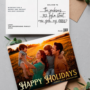 Merry Christmas WHIMSICAL letters Photo Happy Gold Foil Holiday Postcard