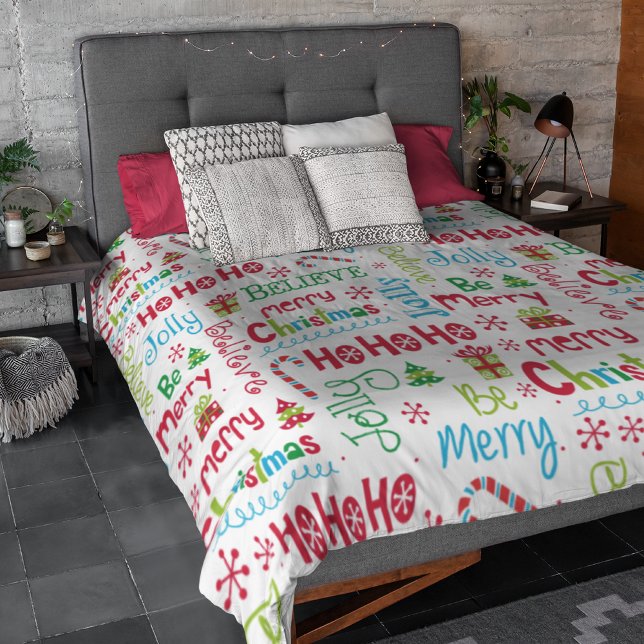 Merry Christmas Whimsical Modern Jolly Typography Fleece Blanket (Creator Uploaded)