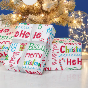 Merry Christmas Whimsical Modern Jolly Typography Wrapping Paper