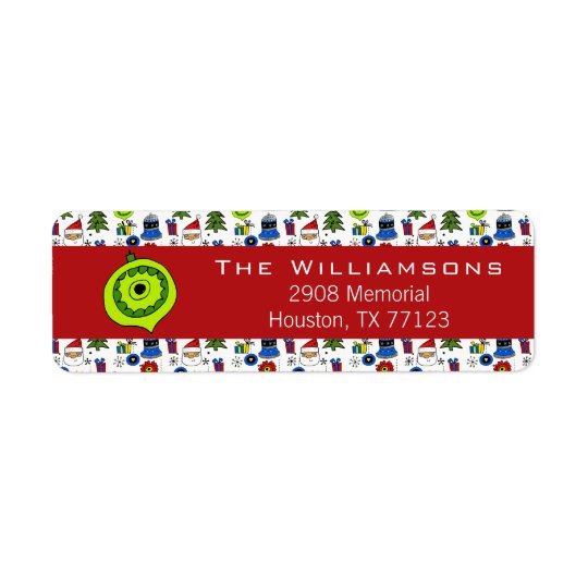 Merry Christmas Whimsical Ornaments Modern Return Address Label