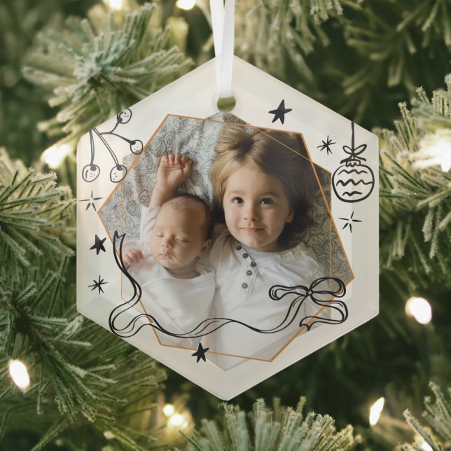 Merry Christmas whimsical photo Glass Tree Decoration (Insitu)