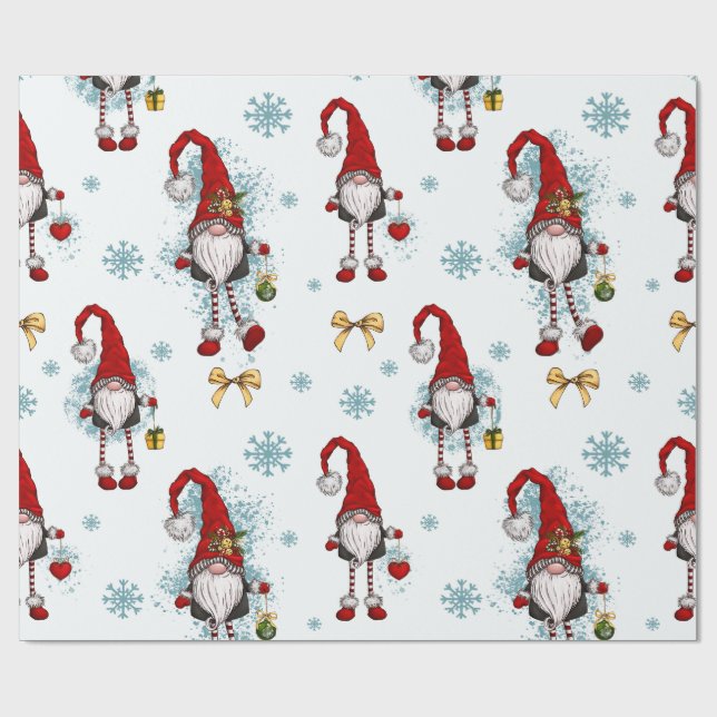 Merry Christmas,Whimsical Red Gnomes   Wrapping Paper (Flat)