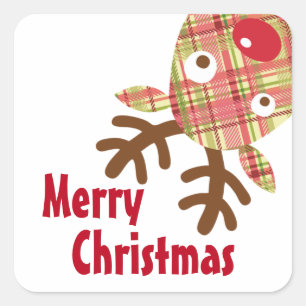 Merry Christmas Whimsical Reindeer Square Sticker