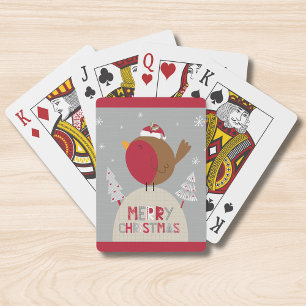 Merry Christmas Whimsical Robin Playing Cards