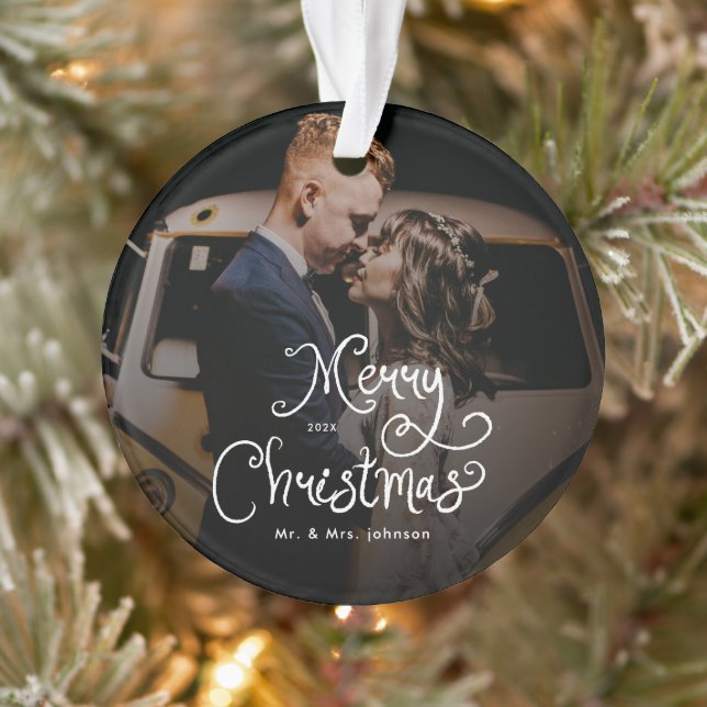 Merry Christmas Whimsical Script  Custom Photo  Ornament (Tree)