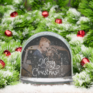 Merry Christmas Whimsical Script Custom Photo Snowglobe