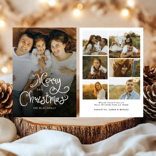 Merry Christmas Whimsical Script Family 7 Photos Holiday Card