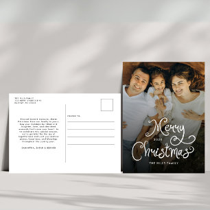 Merry Christmas Whimsical Script  Family  Photo Holiday Postcard