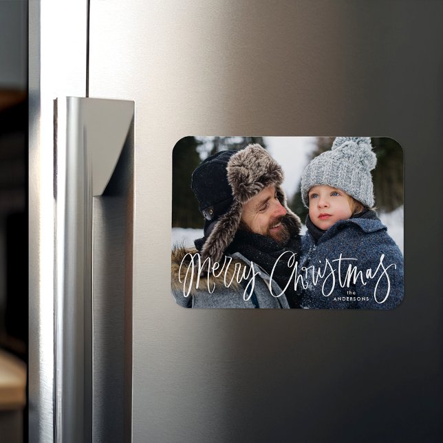 Merry Christmas Whimsical Script Holiday Photo Magnet (Creator Uploaded)