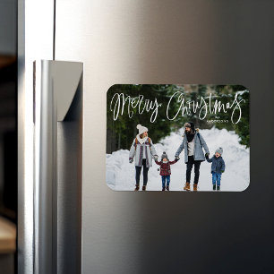 Merry Christmas Whimsical Script Holiday Photo Magnet