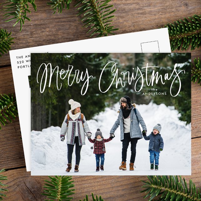 Merry Christmas Whimsical Script Photo Holiday Postcard (Creator Uploaded)