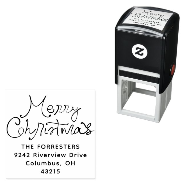 Merry Christmas whimsical script return address Self-inking Stamp (In Situ)